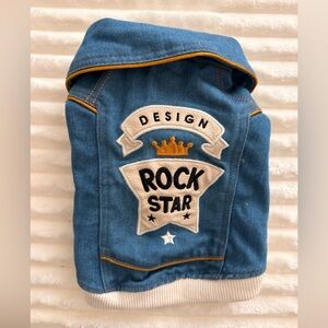 Rock Star Denim Dog Jacket with Crown Patch - Blue